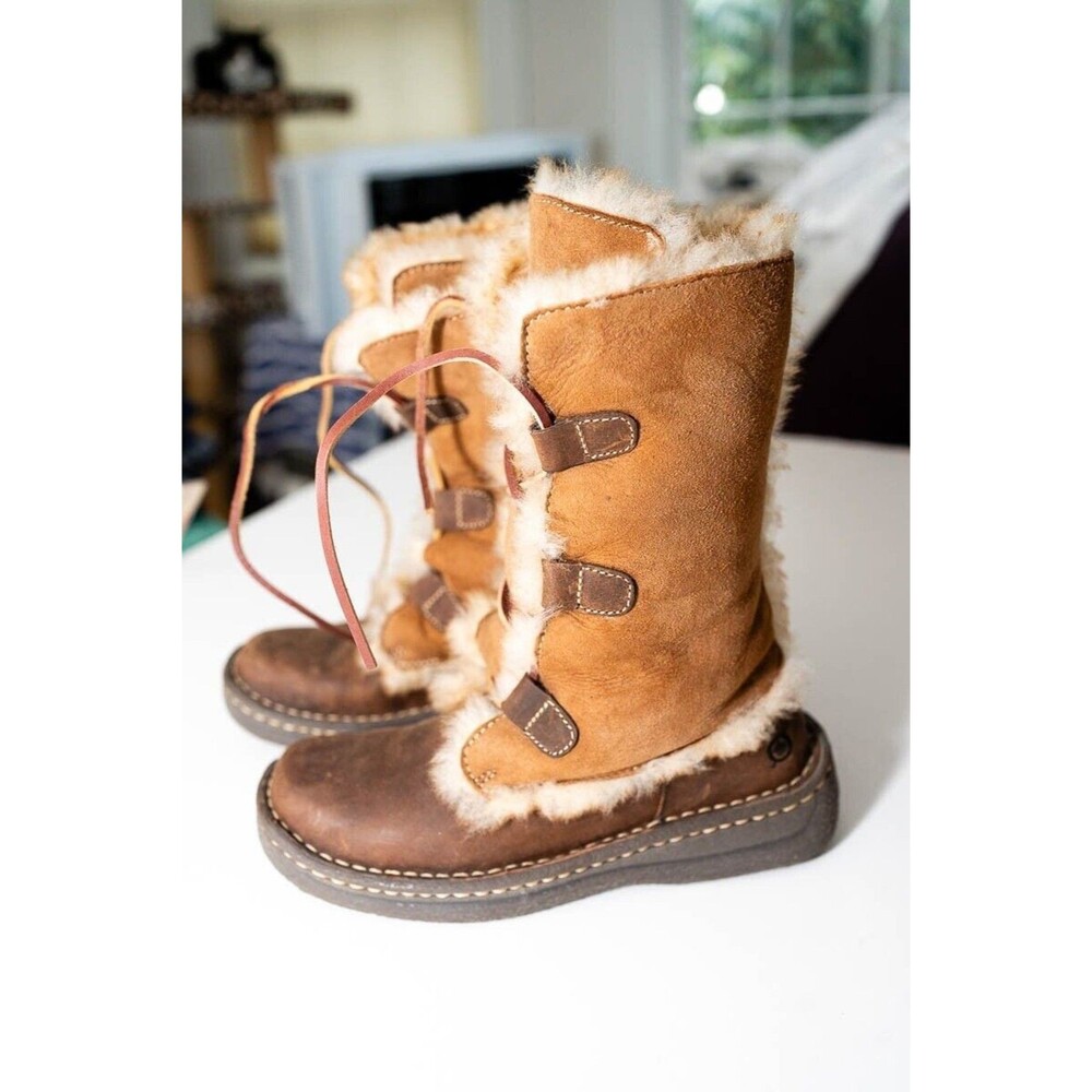 Born Women’s W6949 Nome Brown Leather & Shearling Lined Sherpa Lace Up Boots 6 - Picture 1 of 12